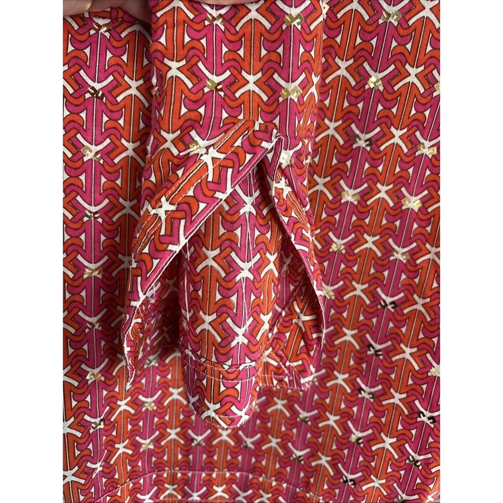 Tory Burch Shirt Women 6 Sequin Stephanie Tunic Pink Orange  Lightweight Popover